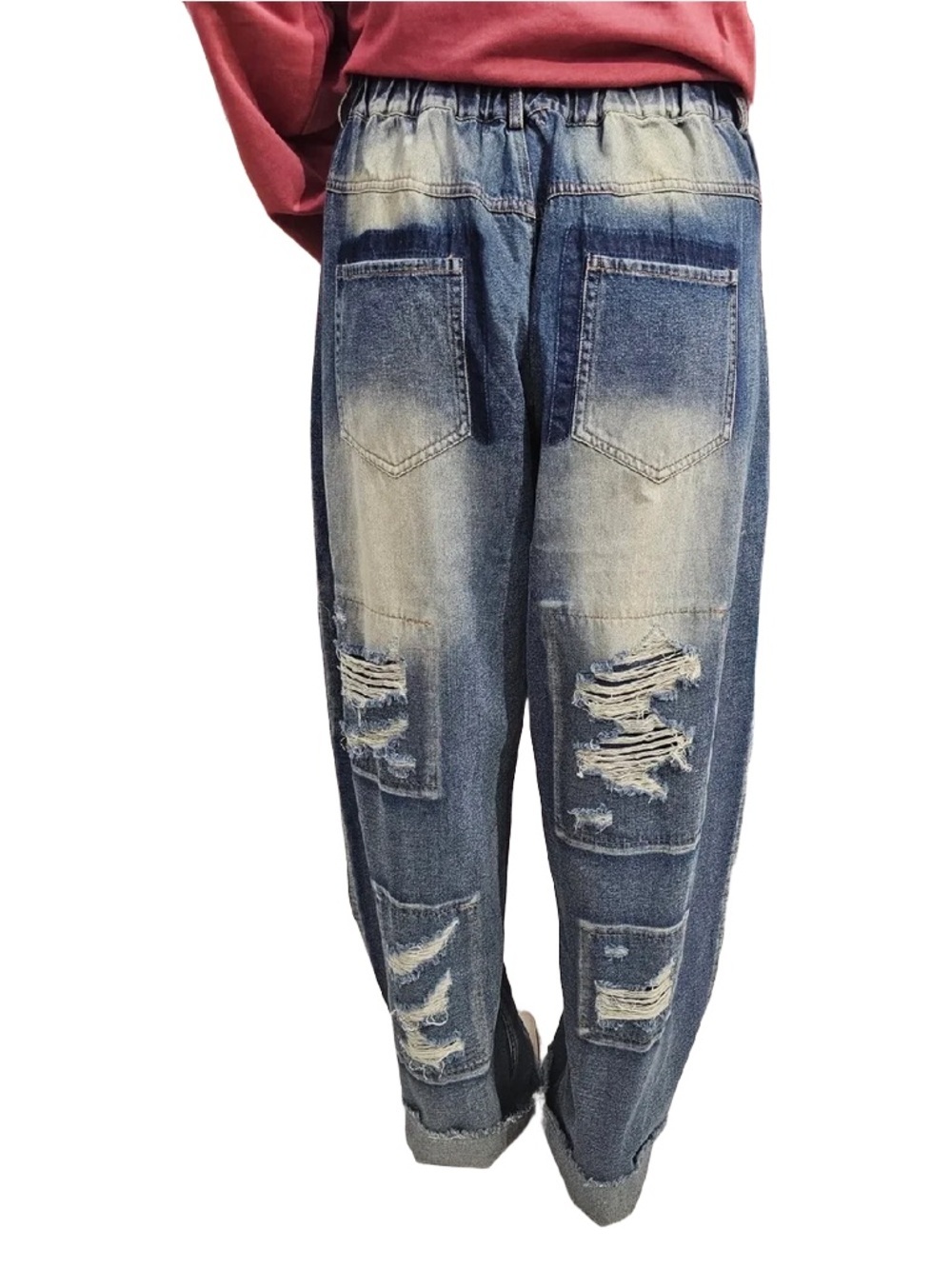 ‼️LAST ONE‼️GRUNGE Jeans A Rare Bird Blue Distressed Wide-Leg Patchwork Detail - Picture 10 of 10